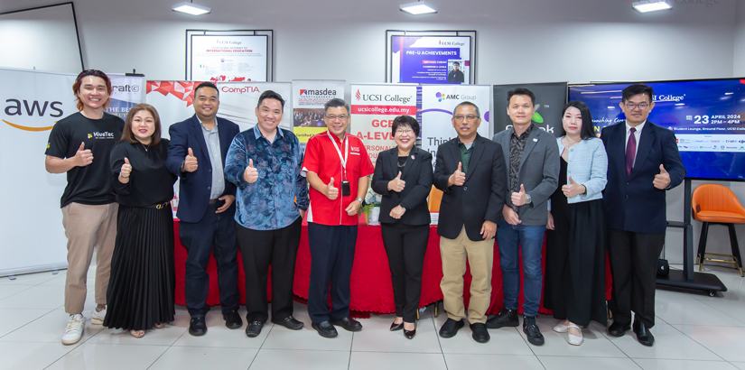 Moments of significance: President and CEO of UCSI College, Assoc Prof Dr Mabel Tan Hwee Joo (fifth from right) with representatives from HiveTec, Craft, CompTIA, Masdea, AsiaHRM, AWS, Biztrak and AMC Group