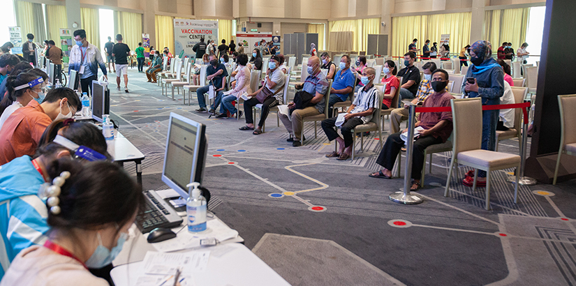 The COVID-19 vaccination hall at Le Quadri Hotel. 